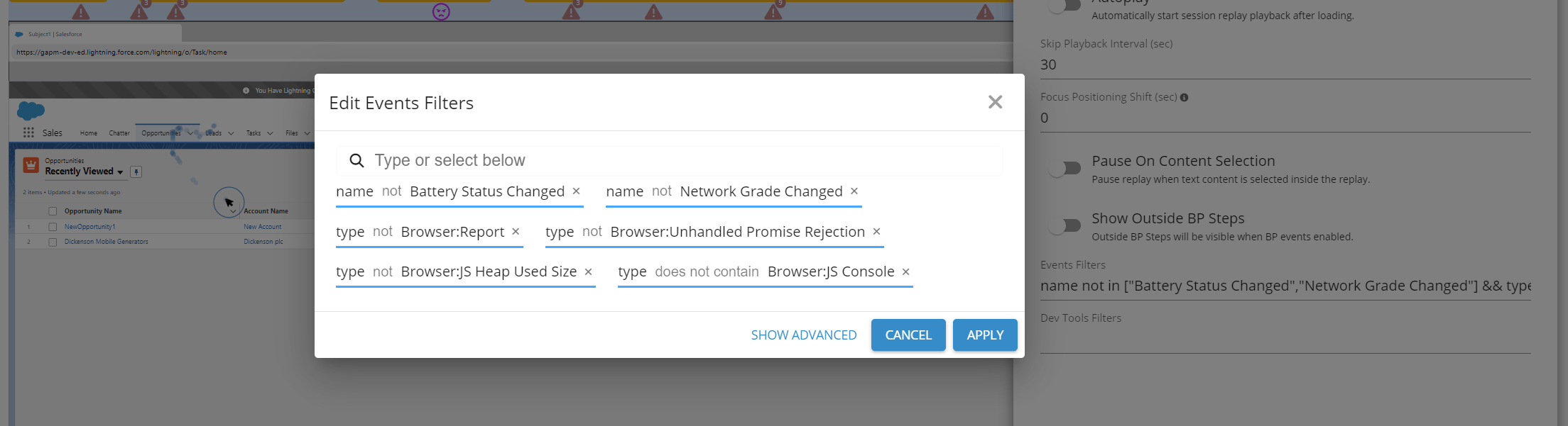 Session Replay Dev Tools and Events Filters - GermainUX