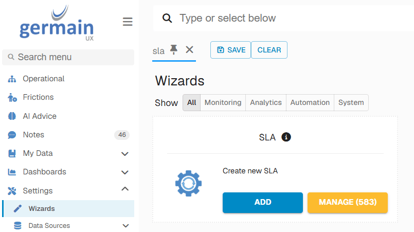 Configure SLA: Open SLA Configuration