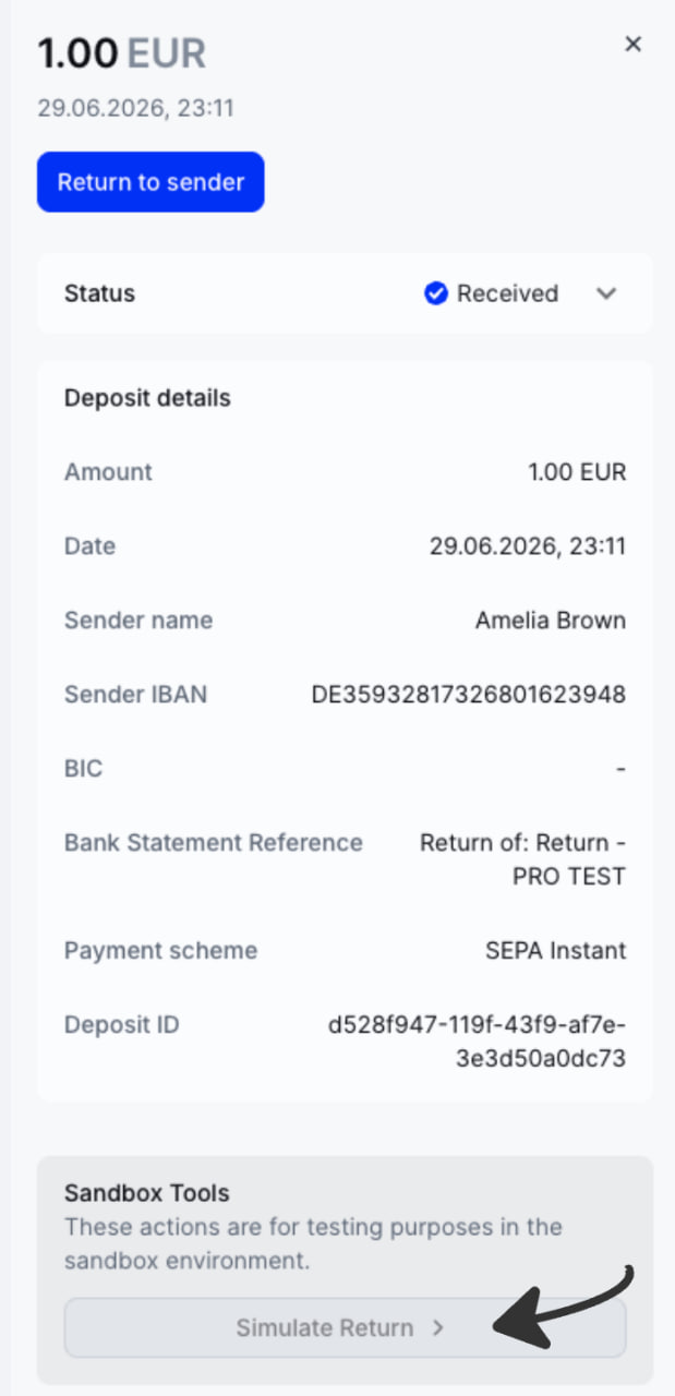 Deposit Return Screenshot