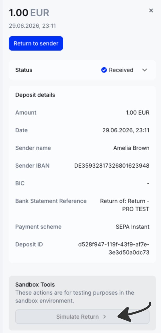 Deposit Return Screenshot Deposit Return Screenshot
