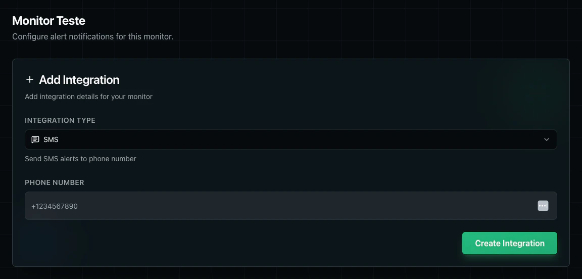 SMS integration form