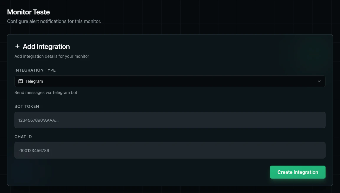 Telegram integration form