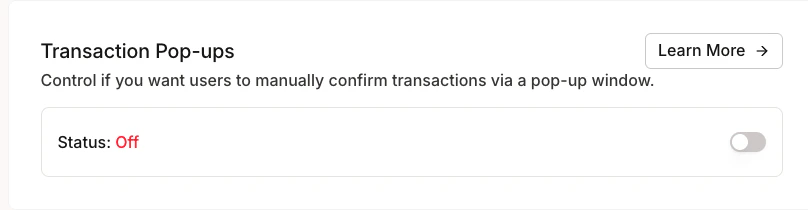 Developer Portal Transaction Popups Configuration