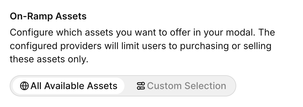 On-ramp assets configuration