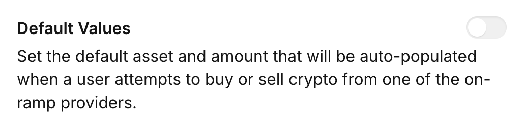 On-ramp default values configuration