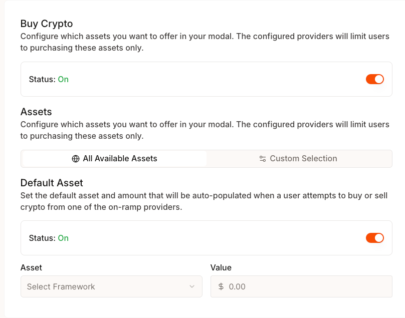 Developer Portal Buy Crypto Configuration