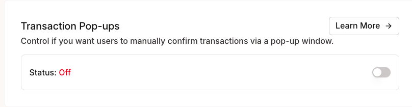 Developer Portal Transaction Popups Configuration