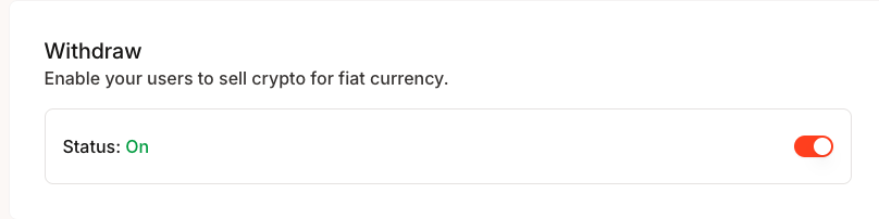 Developer Portal Withdraw Crypto Configuration