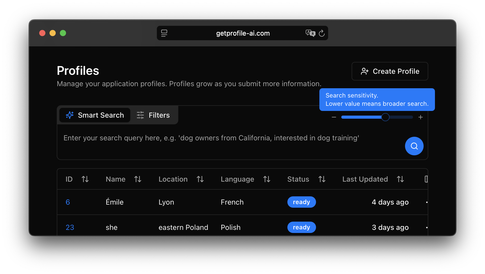 GetProfile AI Smart Search