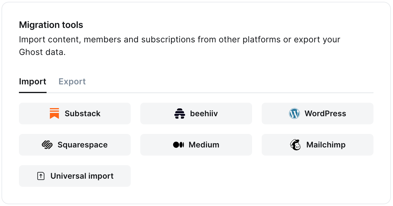 The in app Migrate Tools
