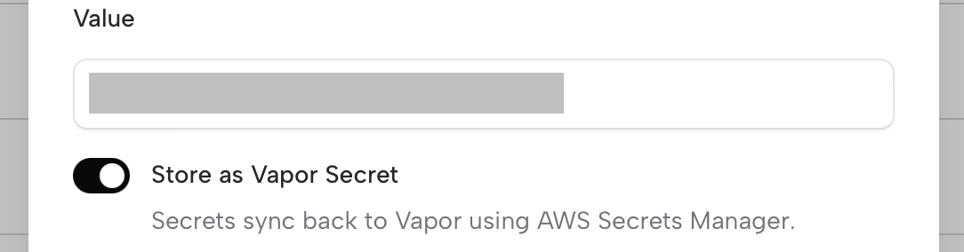 Ghostable app screenshot of Vapor specific secret toggle