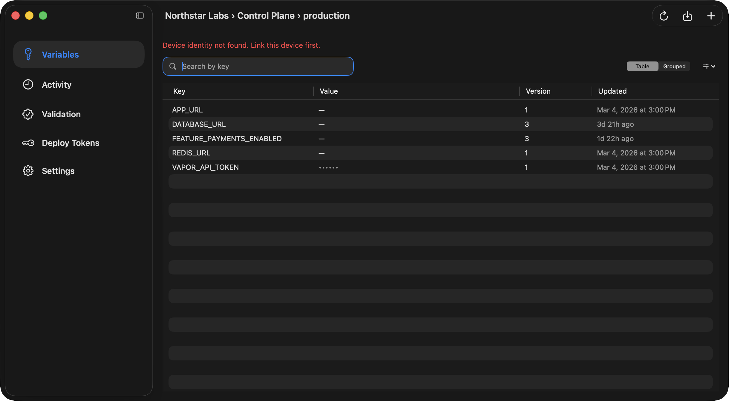 Ghostable desktop export confirmation showing the .env.production destination path inside the linked project folder.