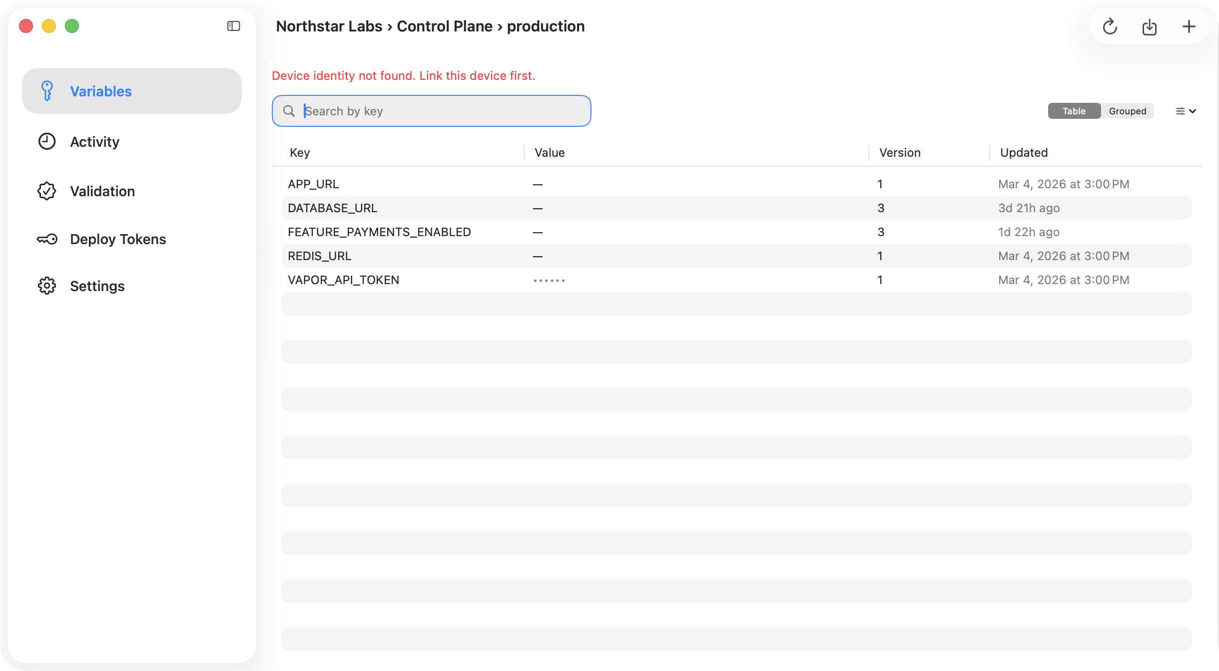 Ghostable desktop export confirmation showing the .env.production destination path inside the linked project folder.