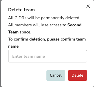 Delete Team Confirmation
