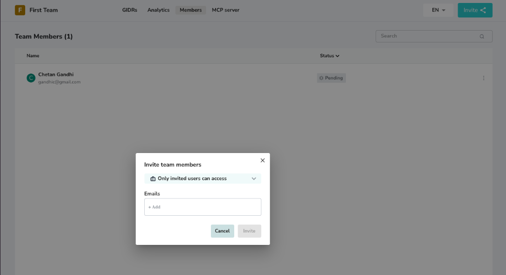 Invite Members Dialog