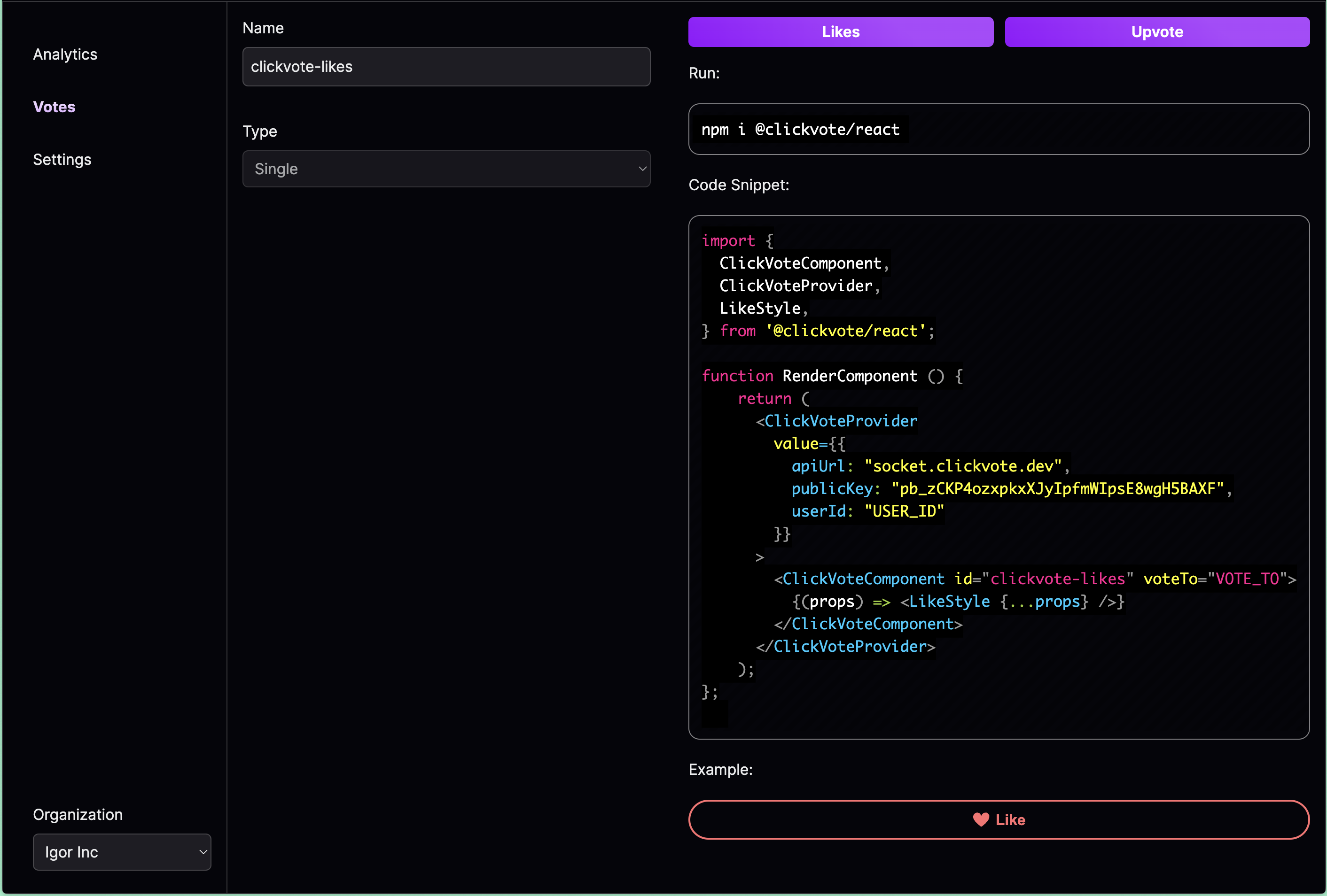Clickvote Snippet Page
