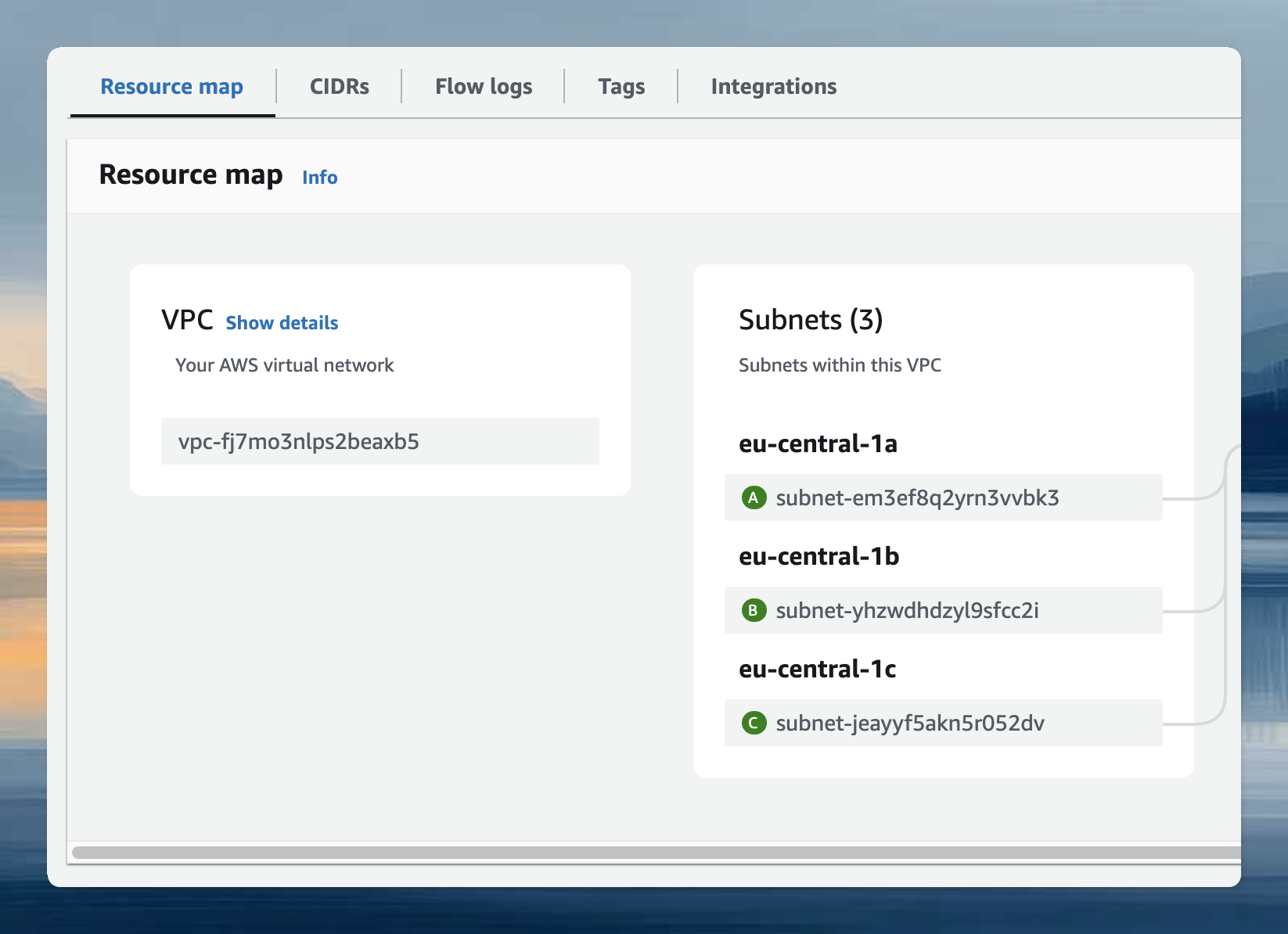 AWS VPC Resource Map showing subnets and availability zones in your VPC