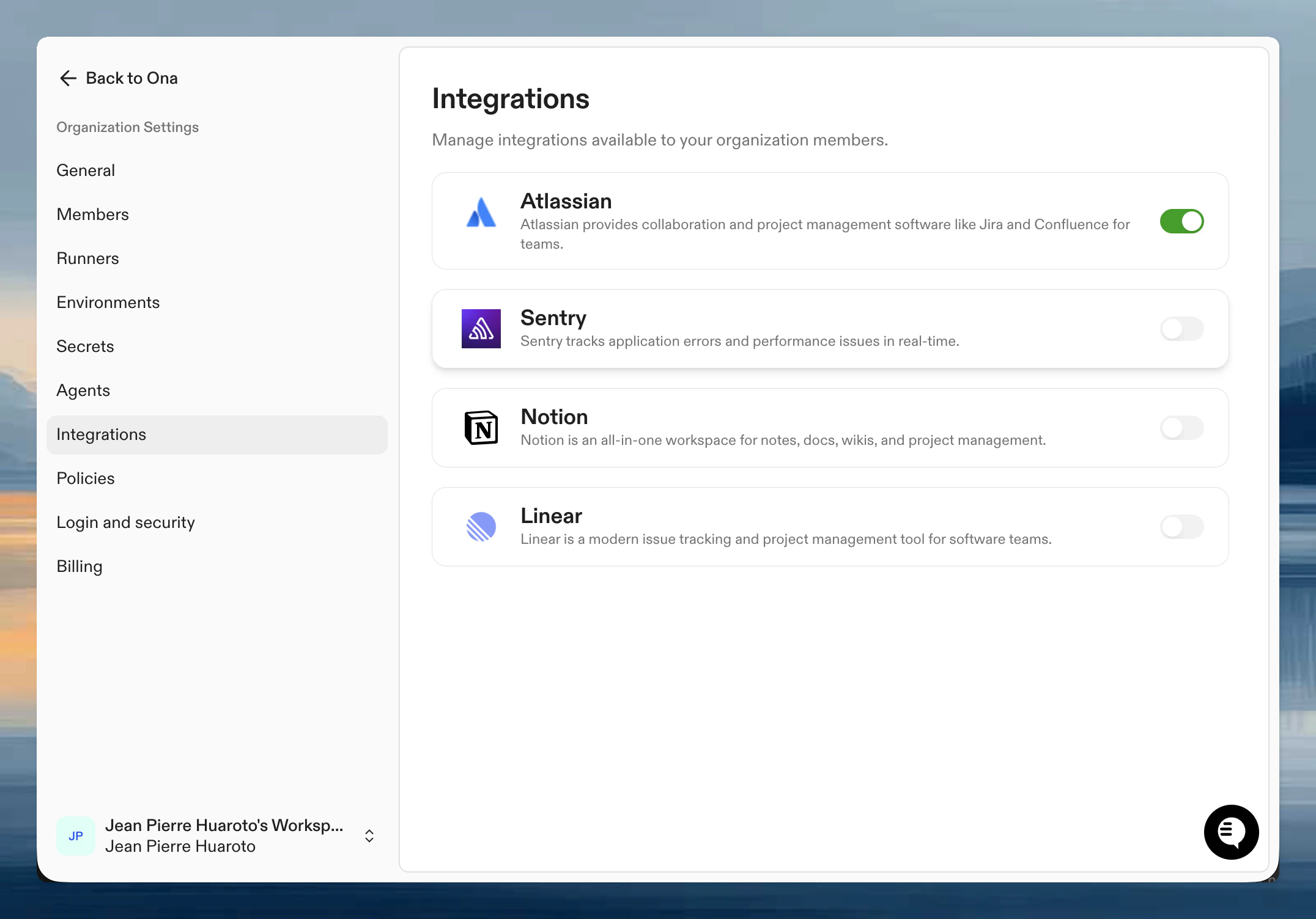 Enable Atlassian in organization settings