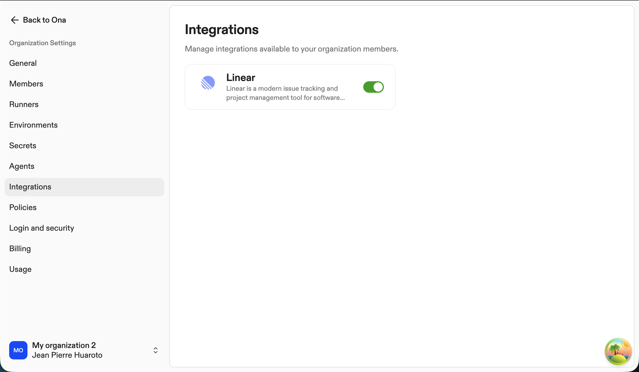 Organization integration configuration interface
