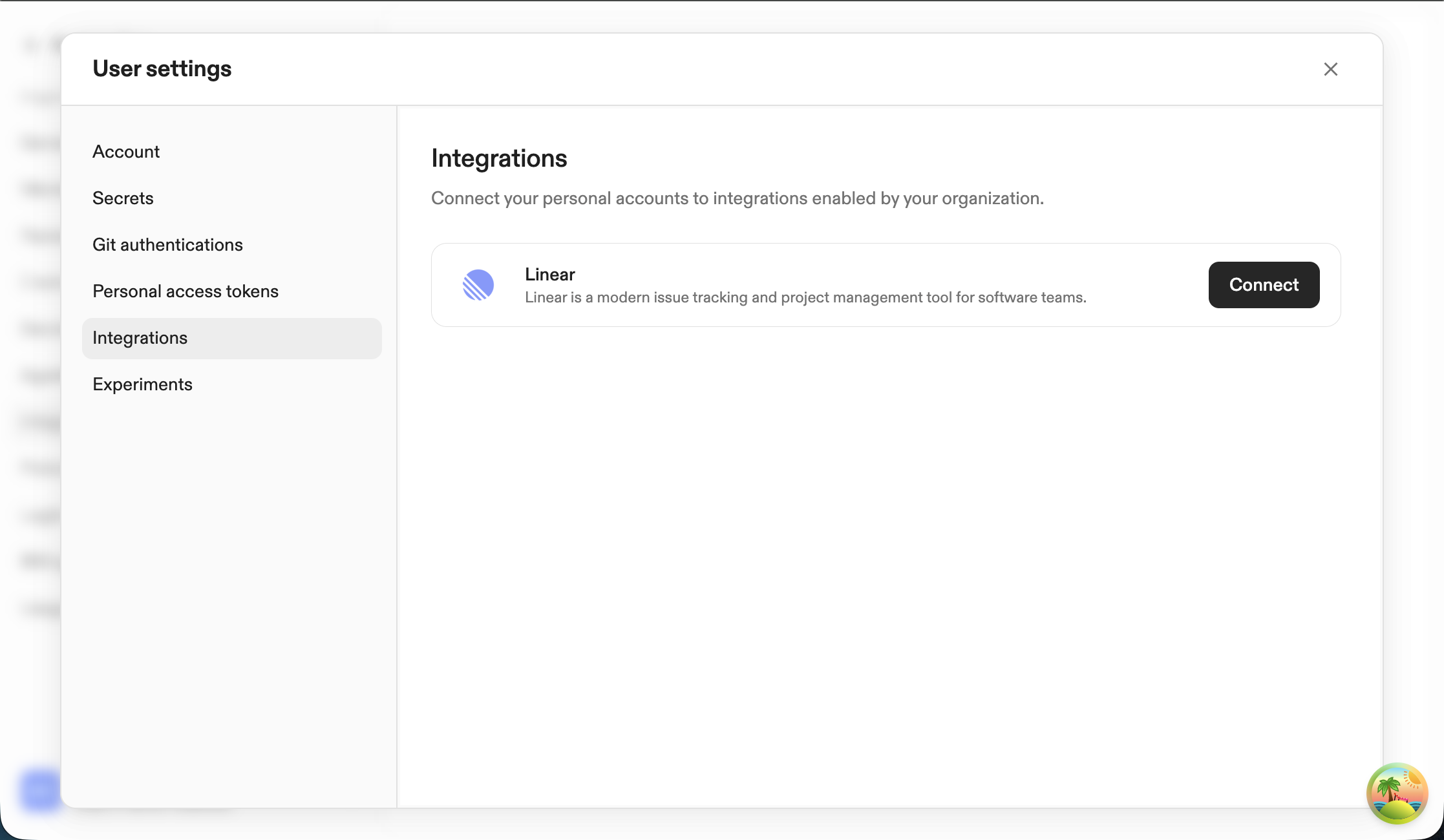 User authentication interface for integrations