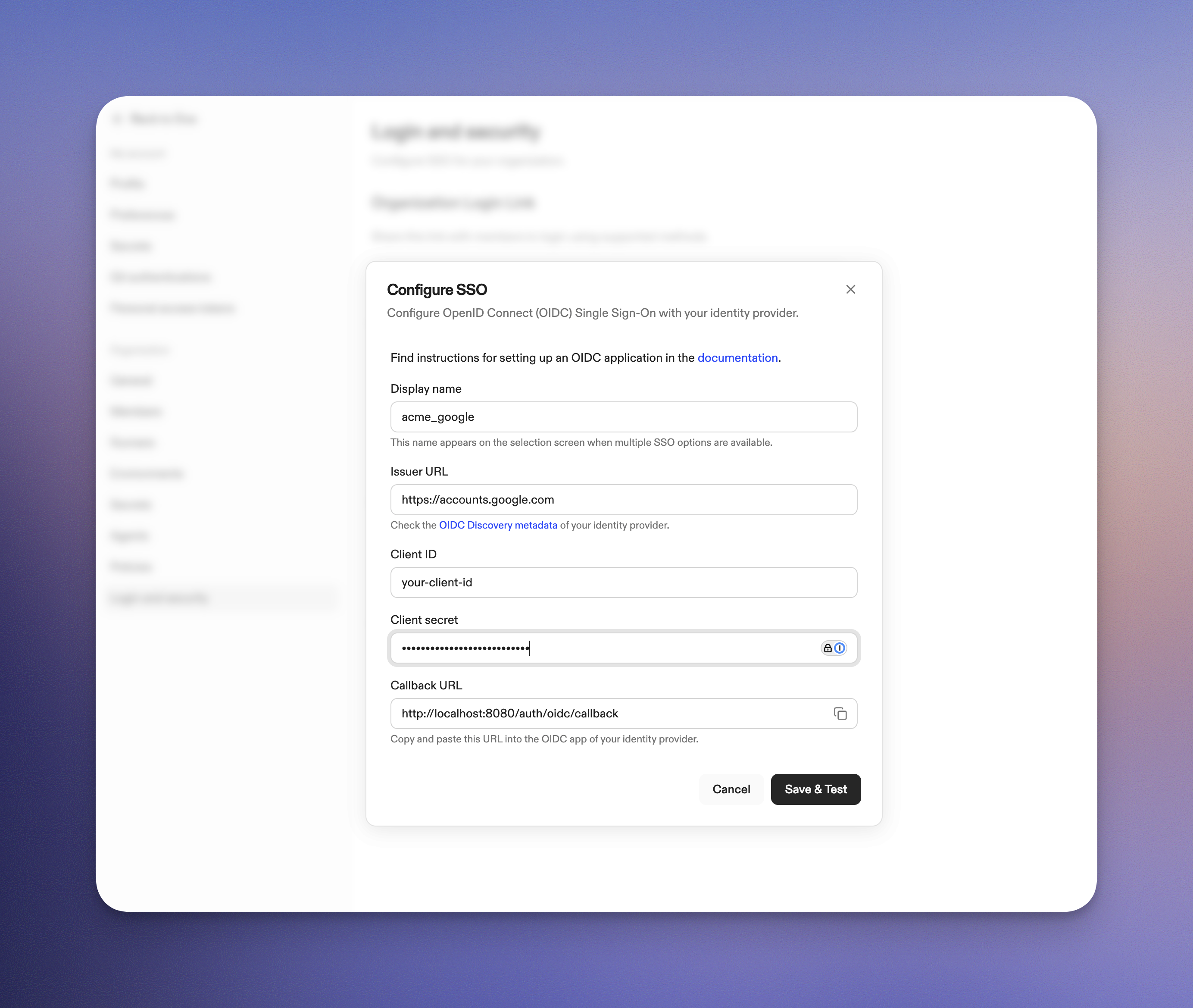 Configure login provider
