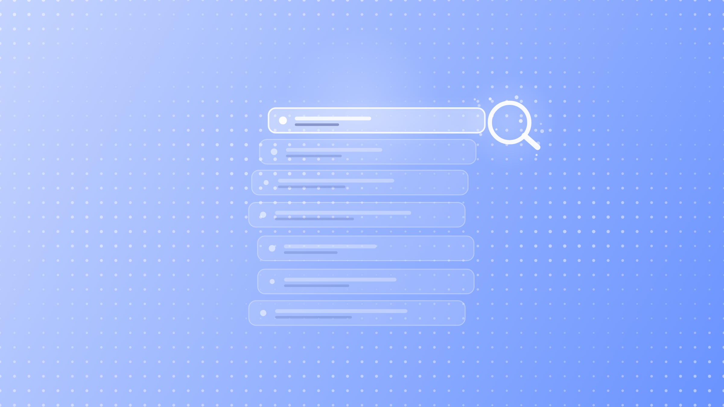 A magnifying glass scanning a list of sessions