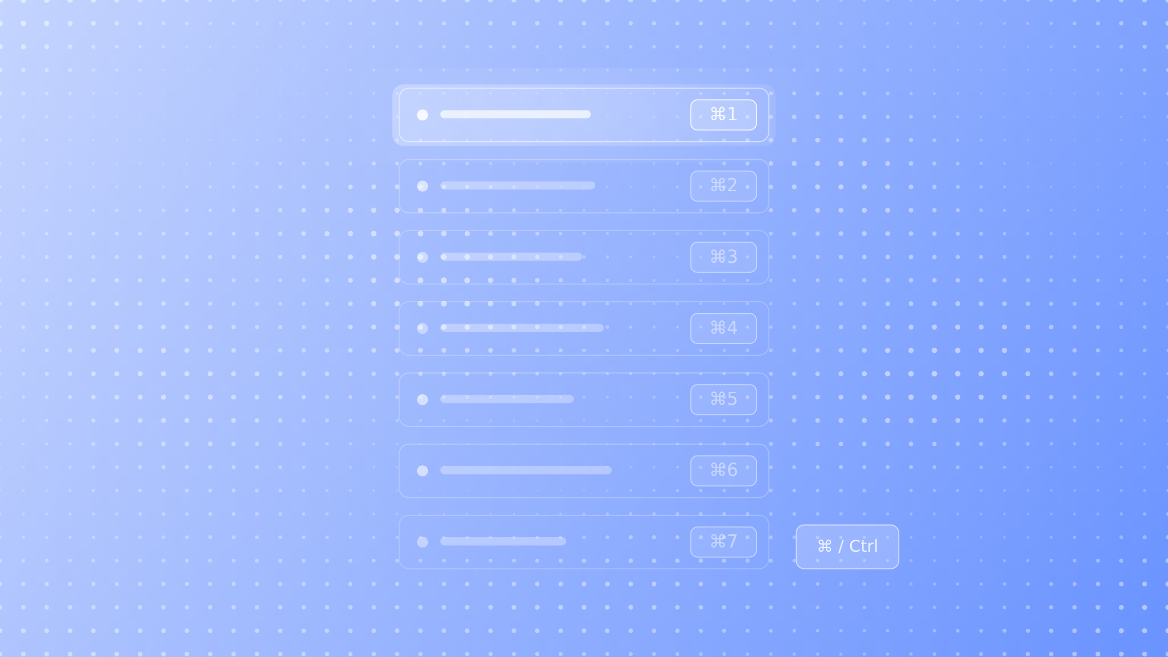 Sidebar sessions with numbered shortcut pills and a selection highlight jumping between rows