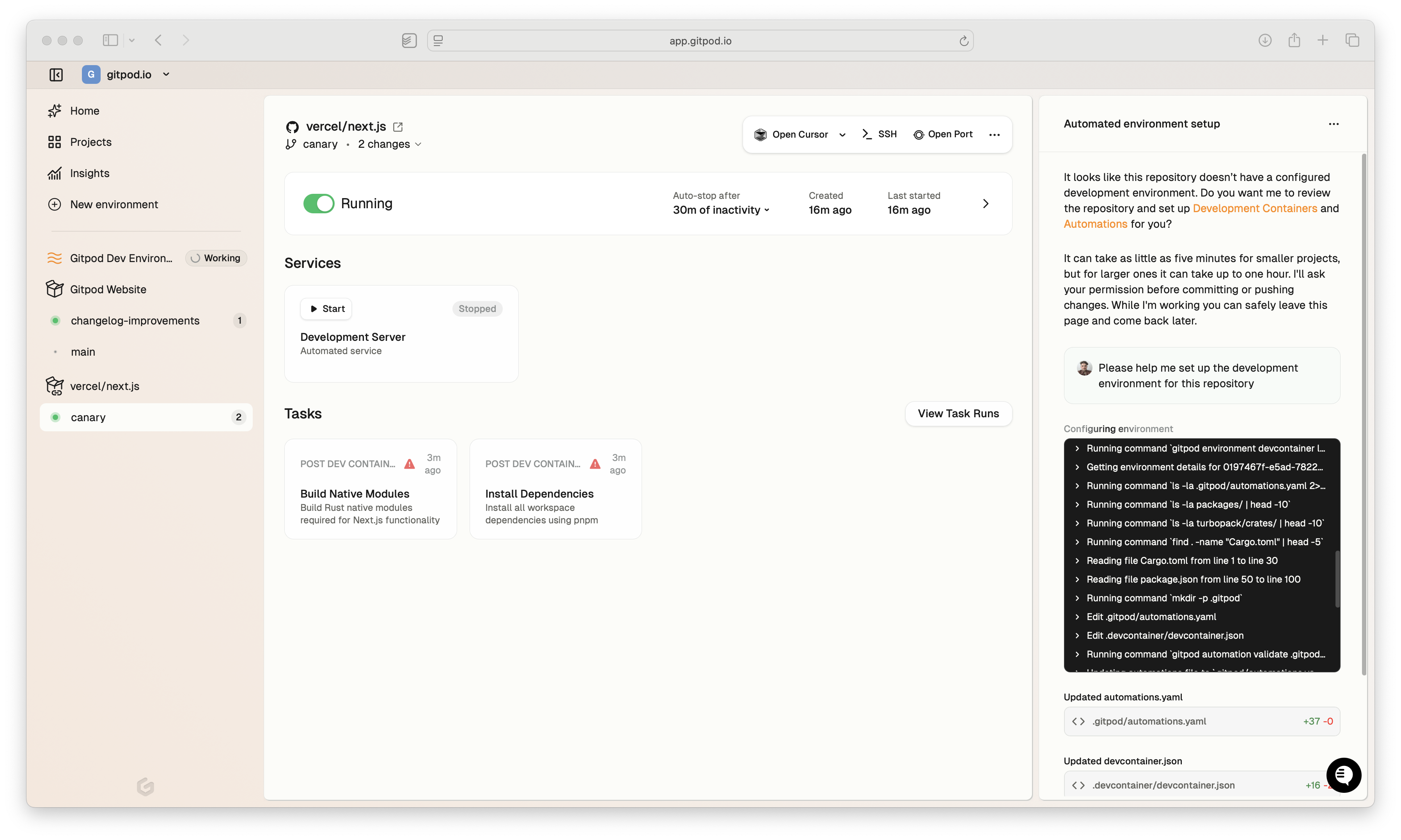 AI powered dev. environment