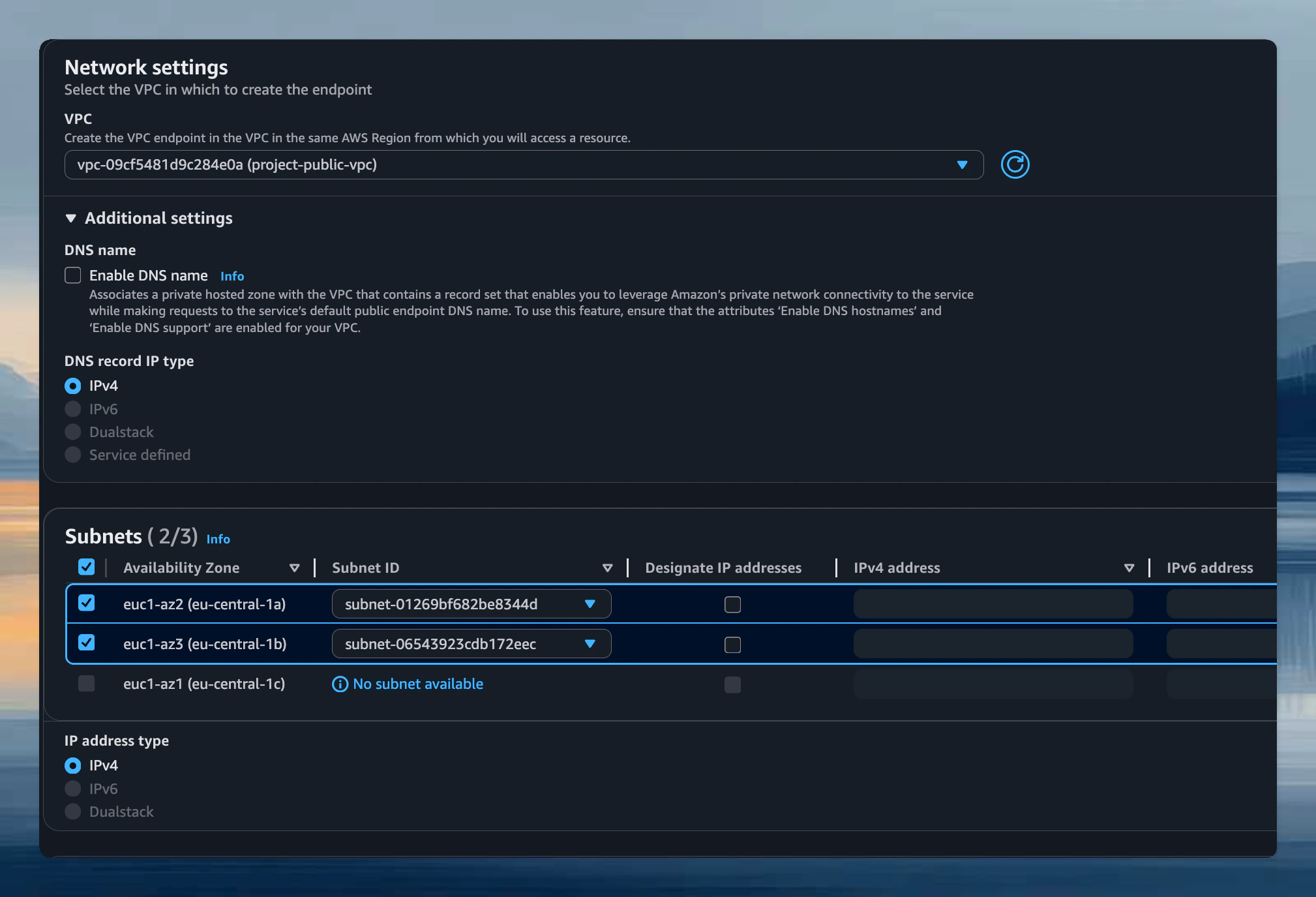 VPC Endpoint Network Settings
