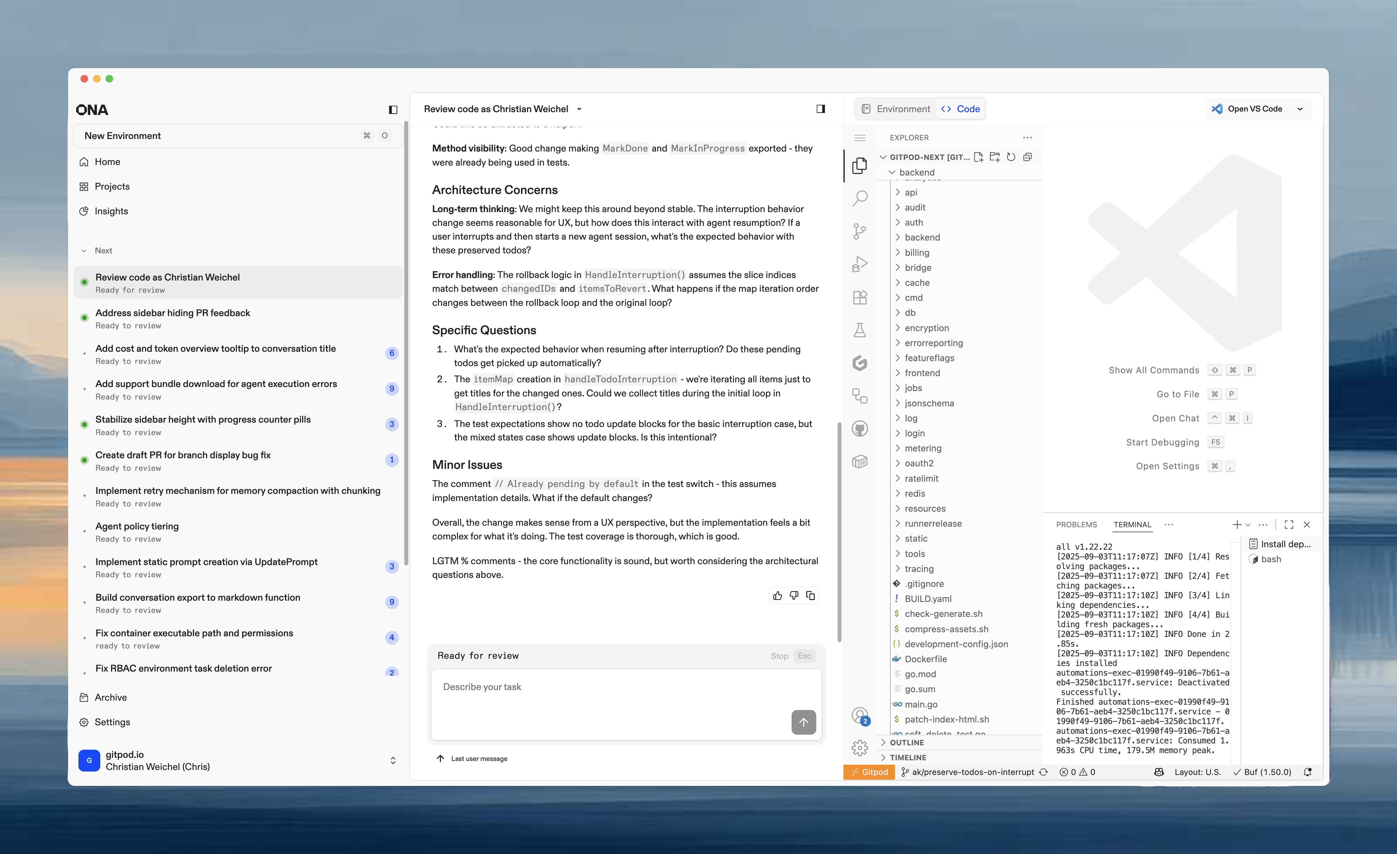 Environment management showing one environment per task