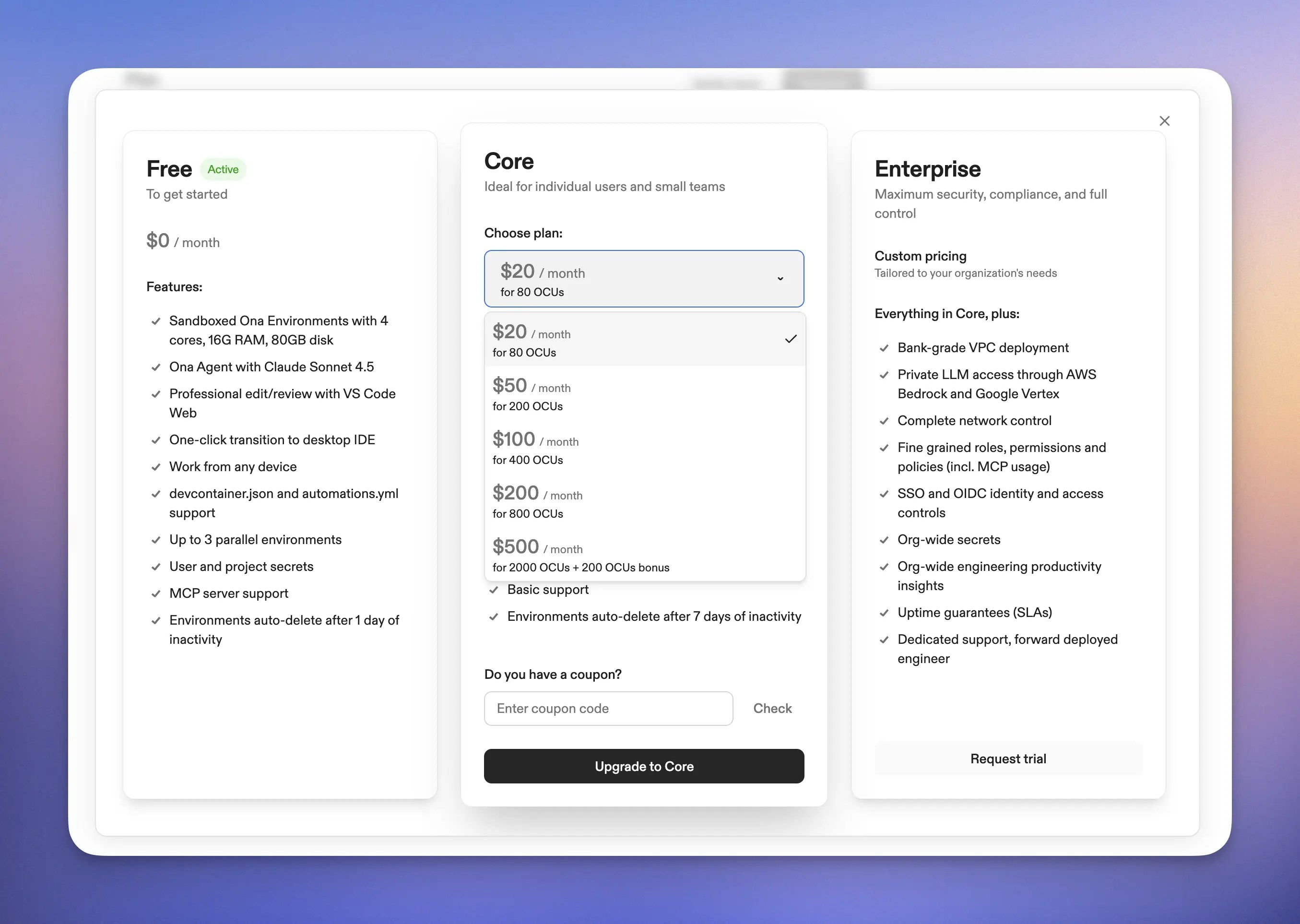Variable pricing for the Core tier