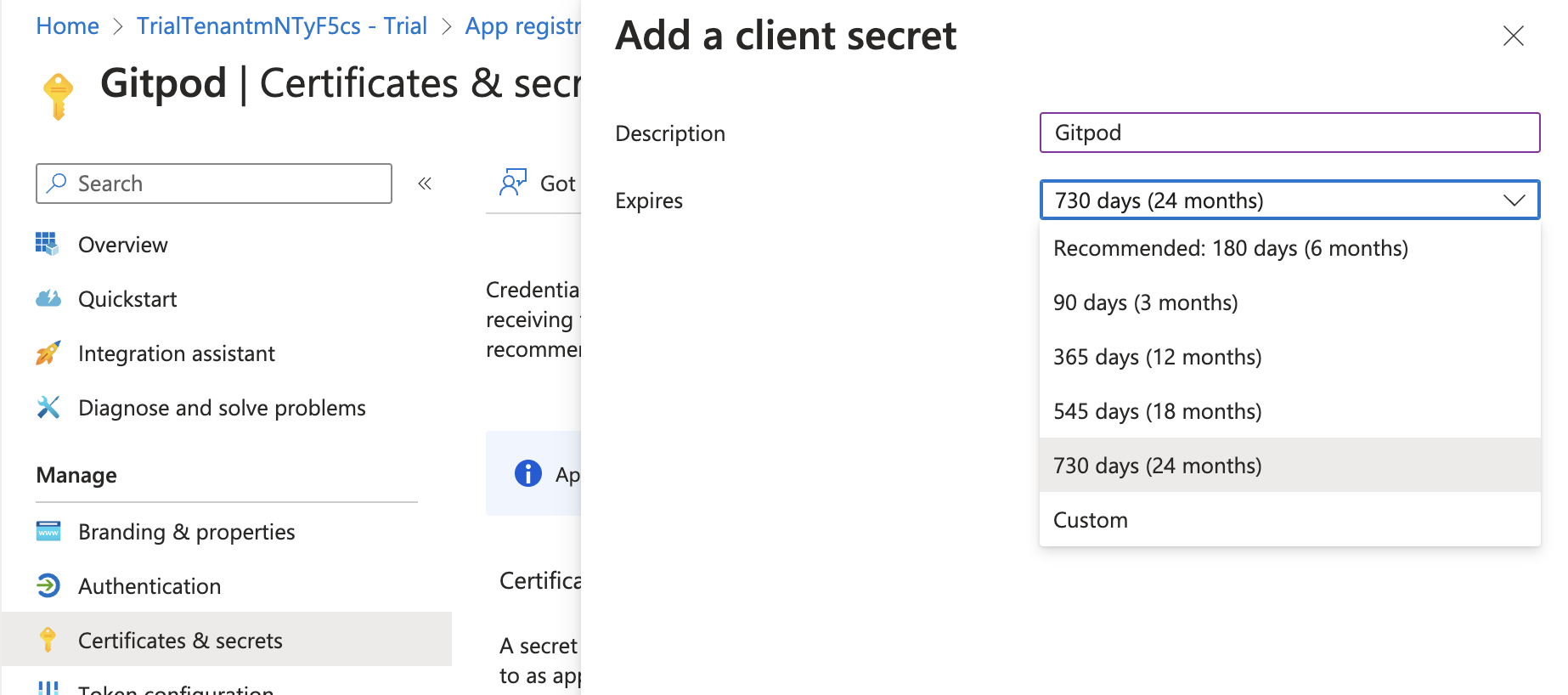 Client secret expiry