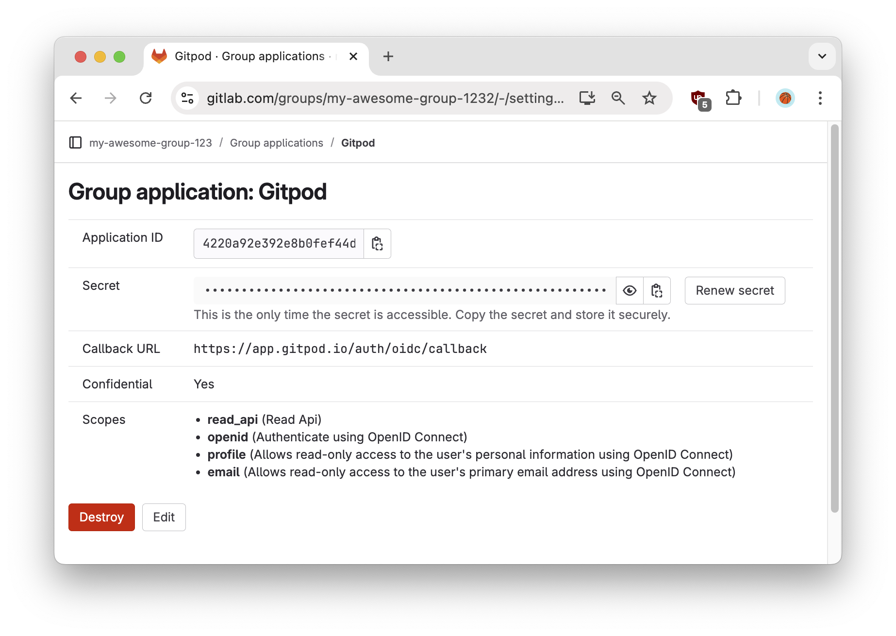 GitLab - Application secret