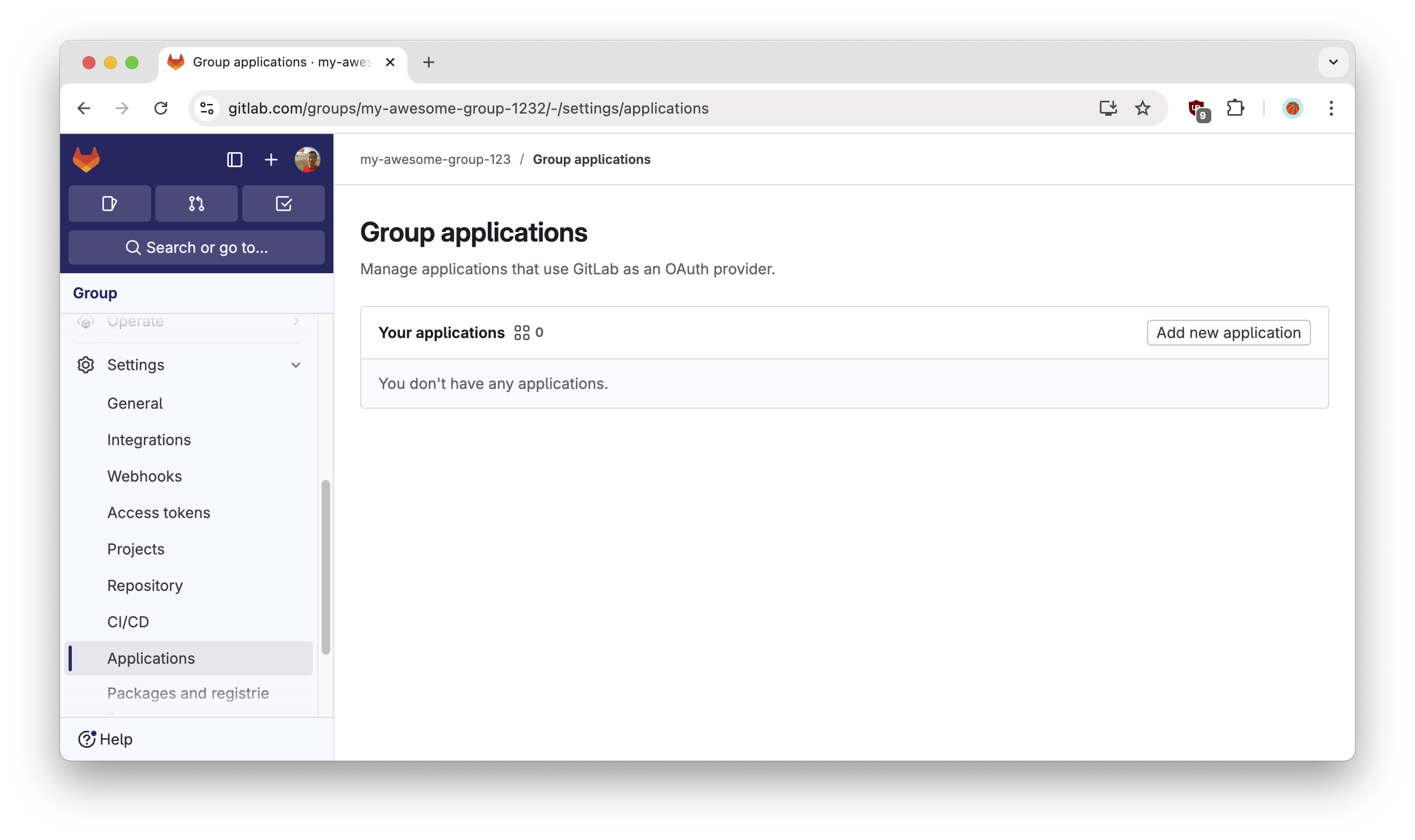 GitLab - Add new application