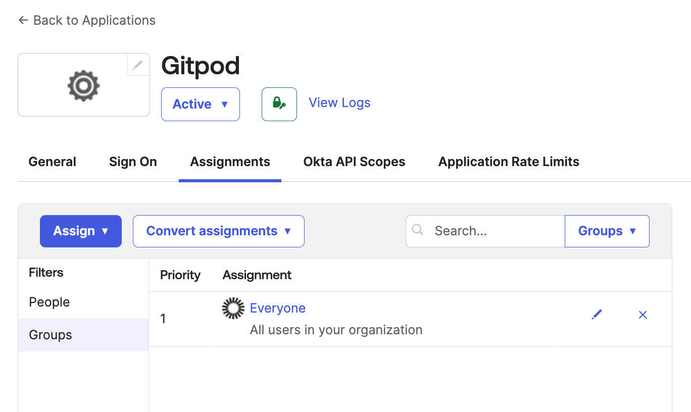 Specify Assignments - Okta Dashboard