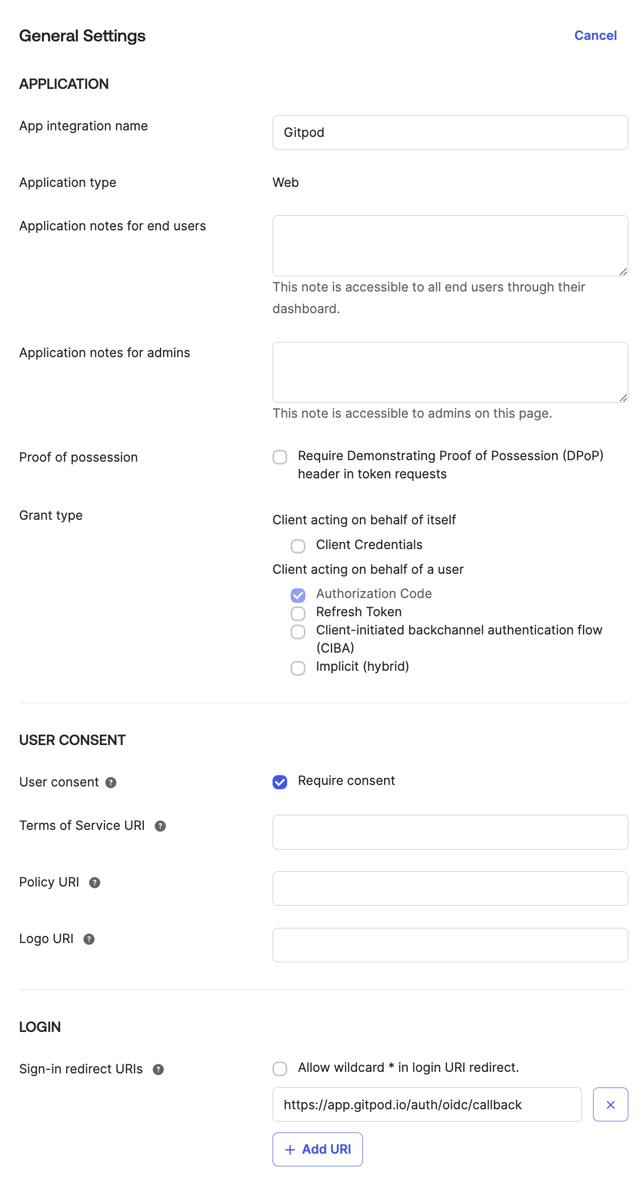 Specify Okta settings - Okta Dashboard