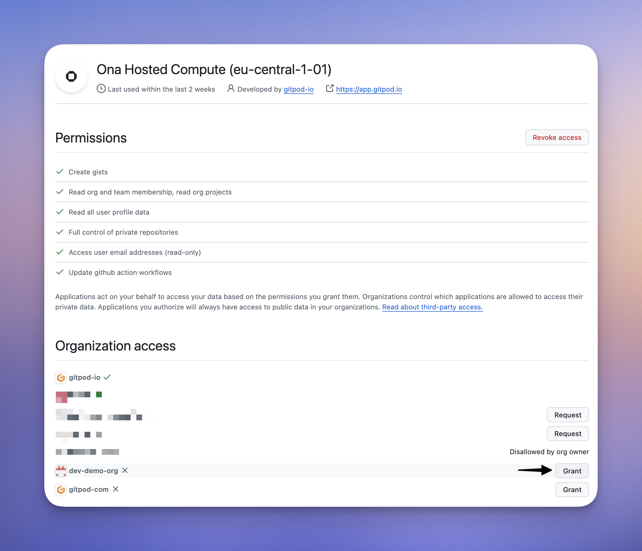 OAuth app organization permissions