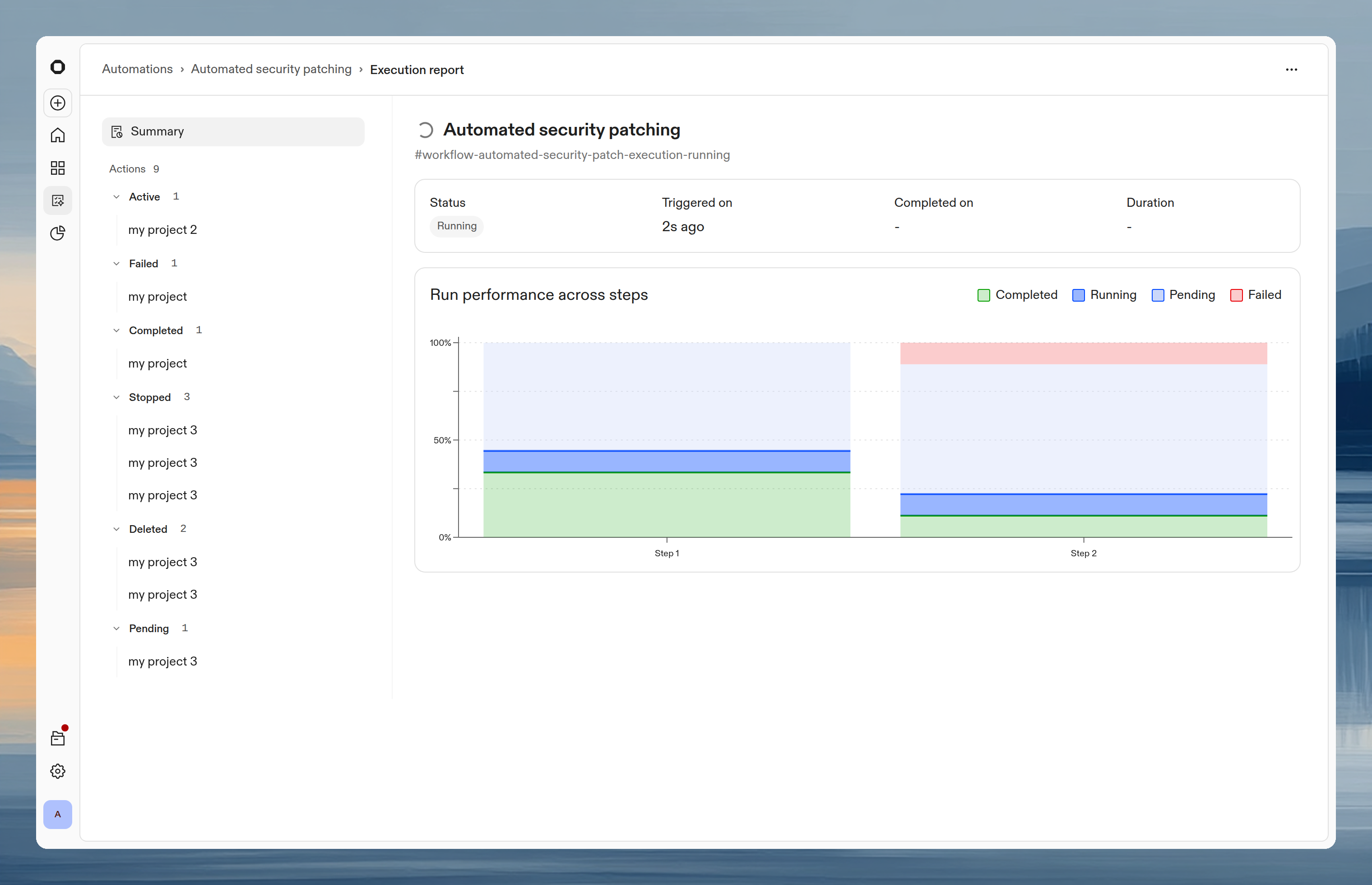 Execution summary showing automation steps