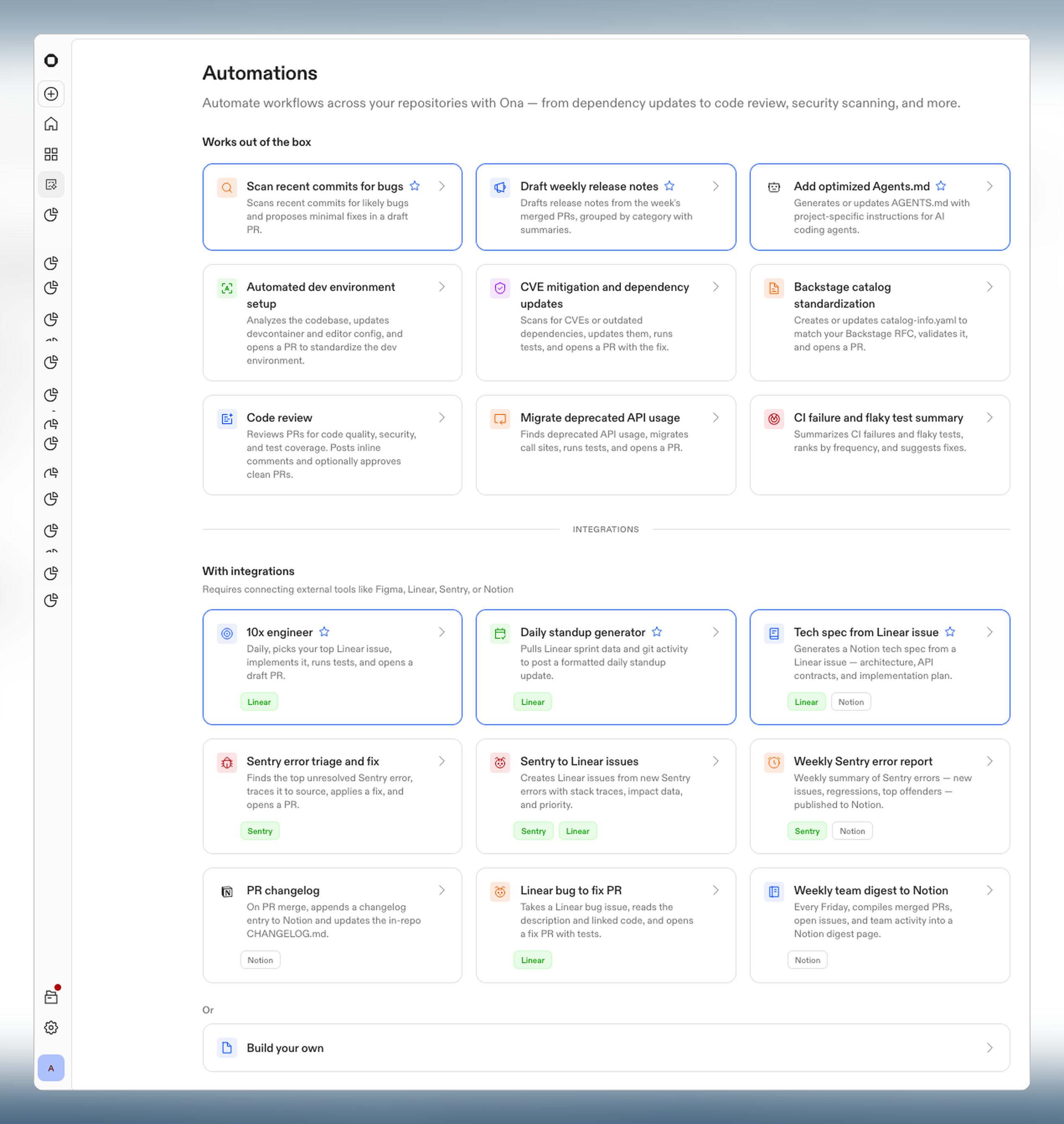 Template selection grid showing available automation templates