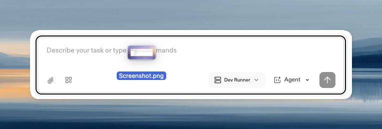 Prompt input area with drag-and-drop indicator showing an image being dropped