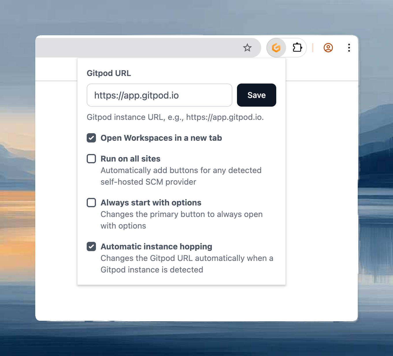 Browser extension settings in Chrome
