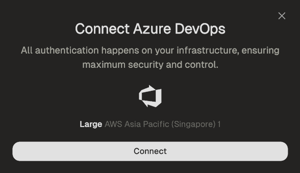 Authorization dialog with Connect button to authenticate with Azure DevOps via Entra ID