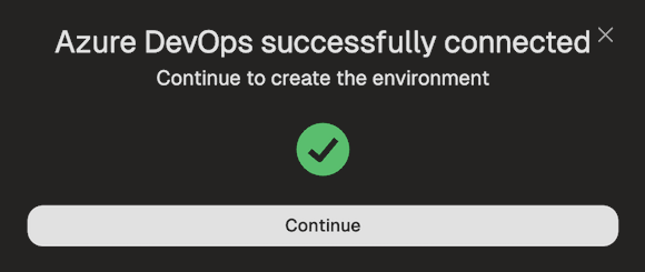 Success confirmation showing Azure DevOps is now connected to your account