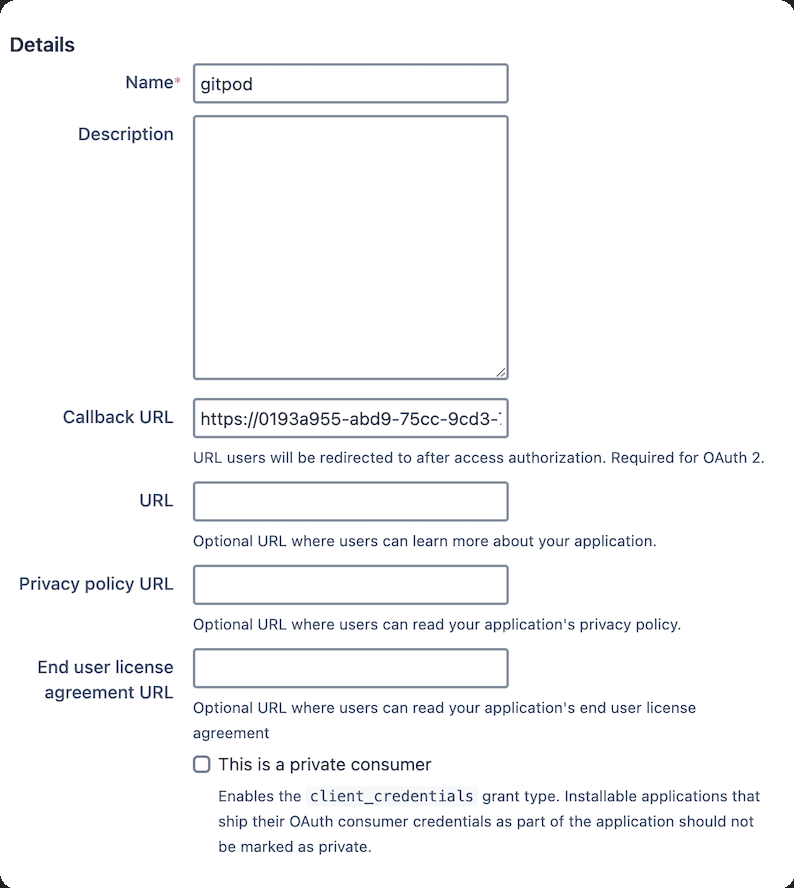 Bitbucket OAuth consumer settings showing required scopes configuration
