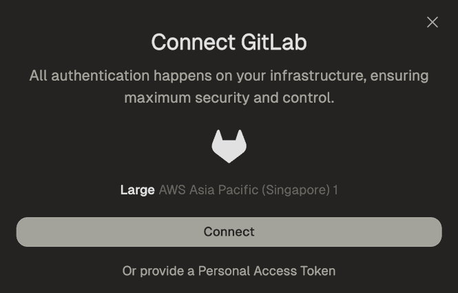 Authorization dialog with Connect button to authenticate with GitLab OAuth