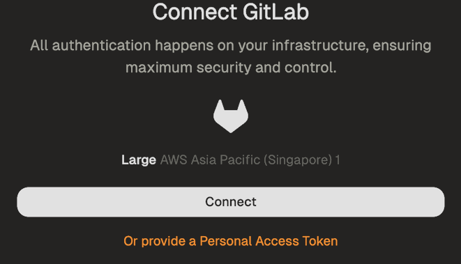 Authorization dialog with option to provide a Personal Access Token for GitLab