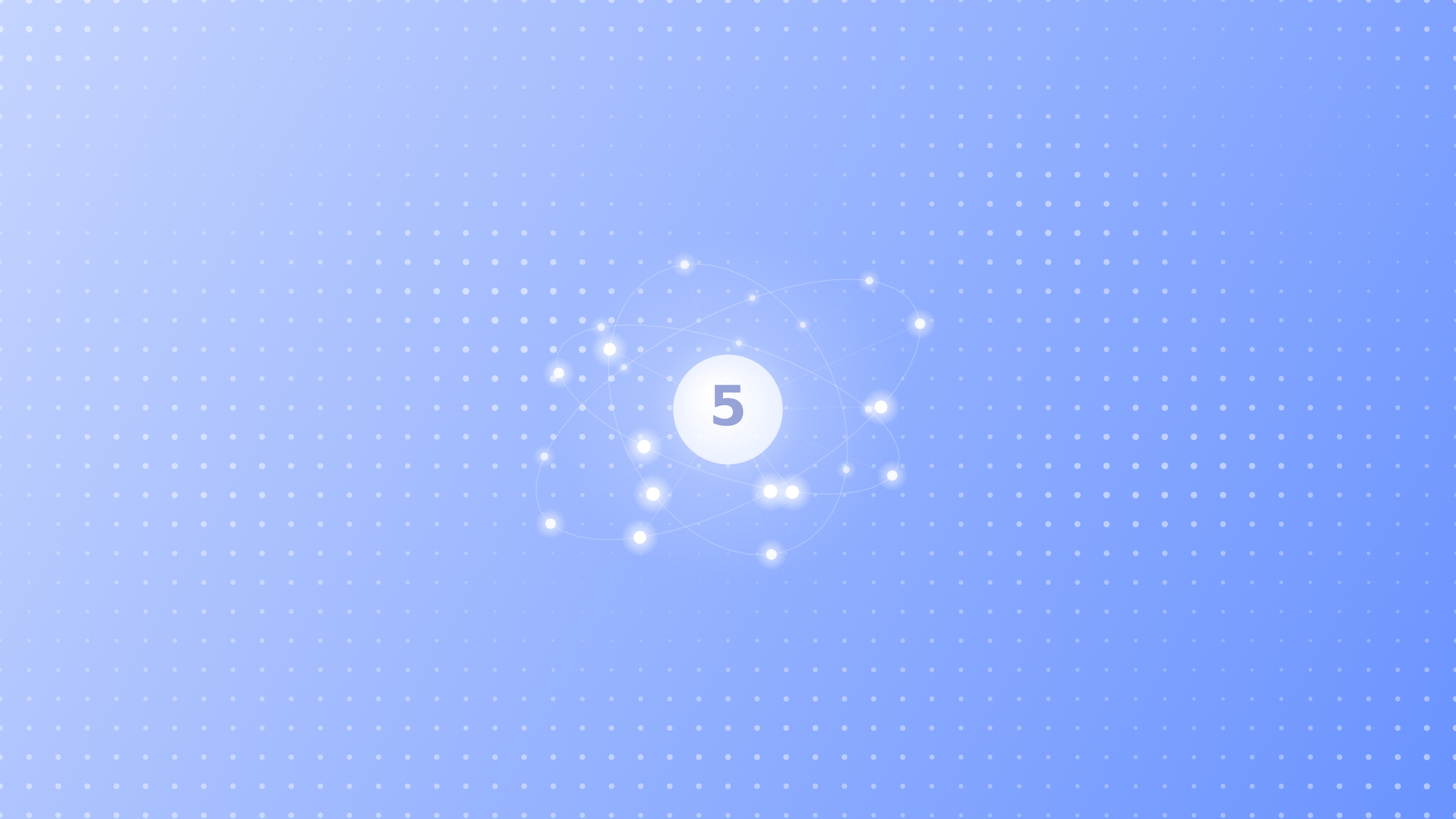 A glowing model core marked 5 surrounded by orbiting neural rings
