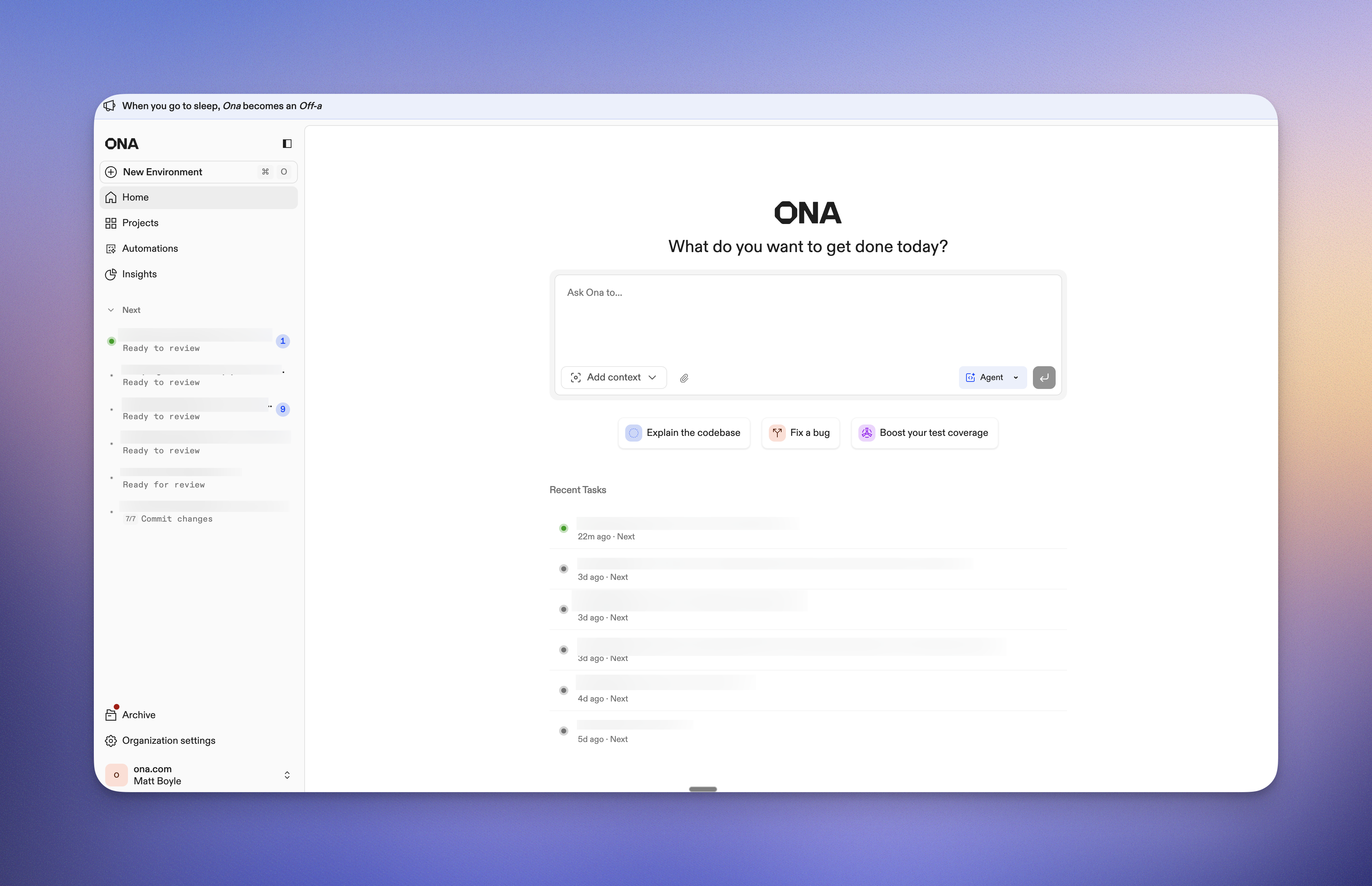 Announcement banner displayed at the top of the dashboard
