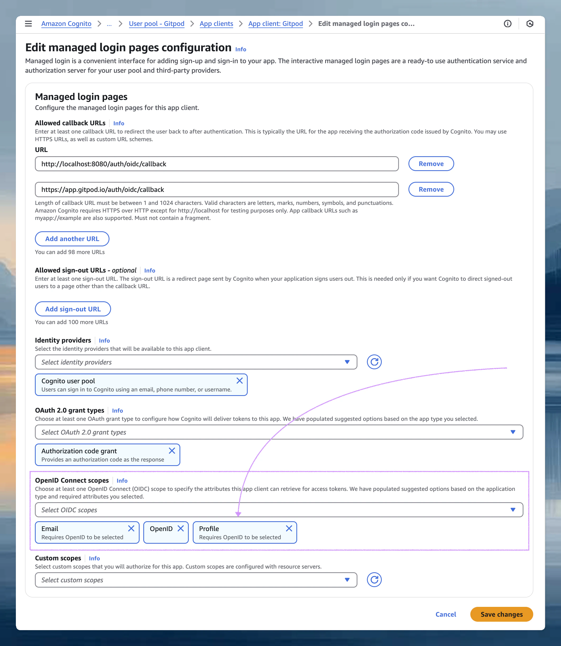 Amazon Cognito - Scopes