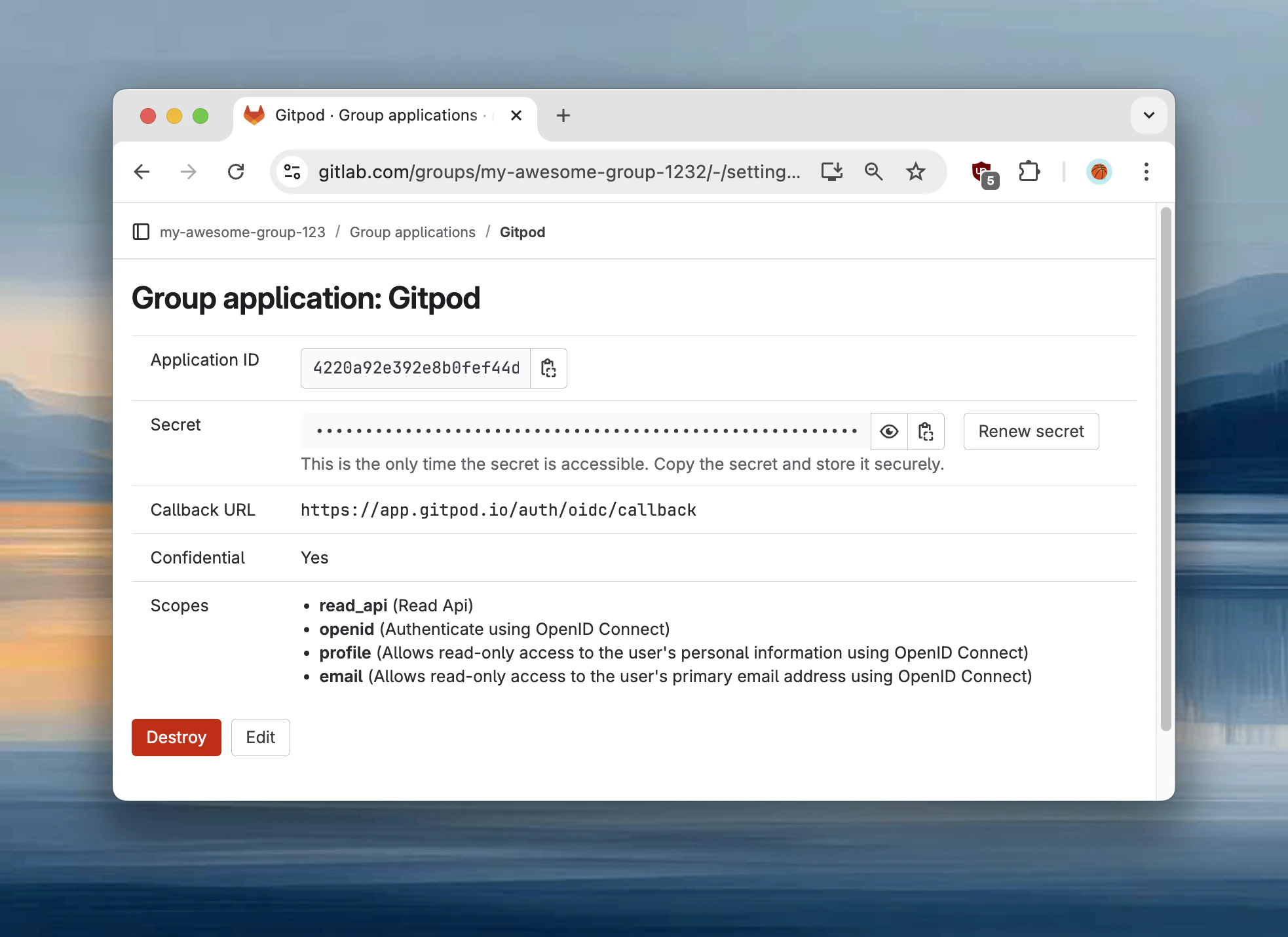 GitLab - Application secret